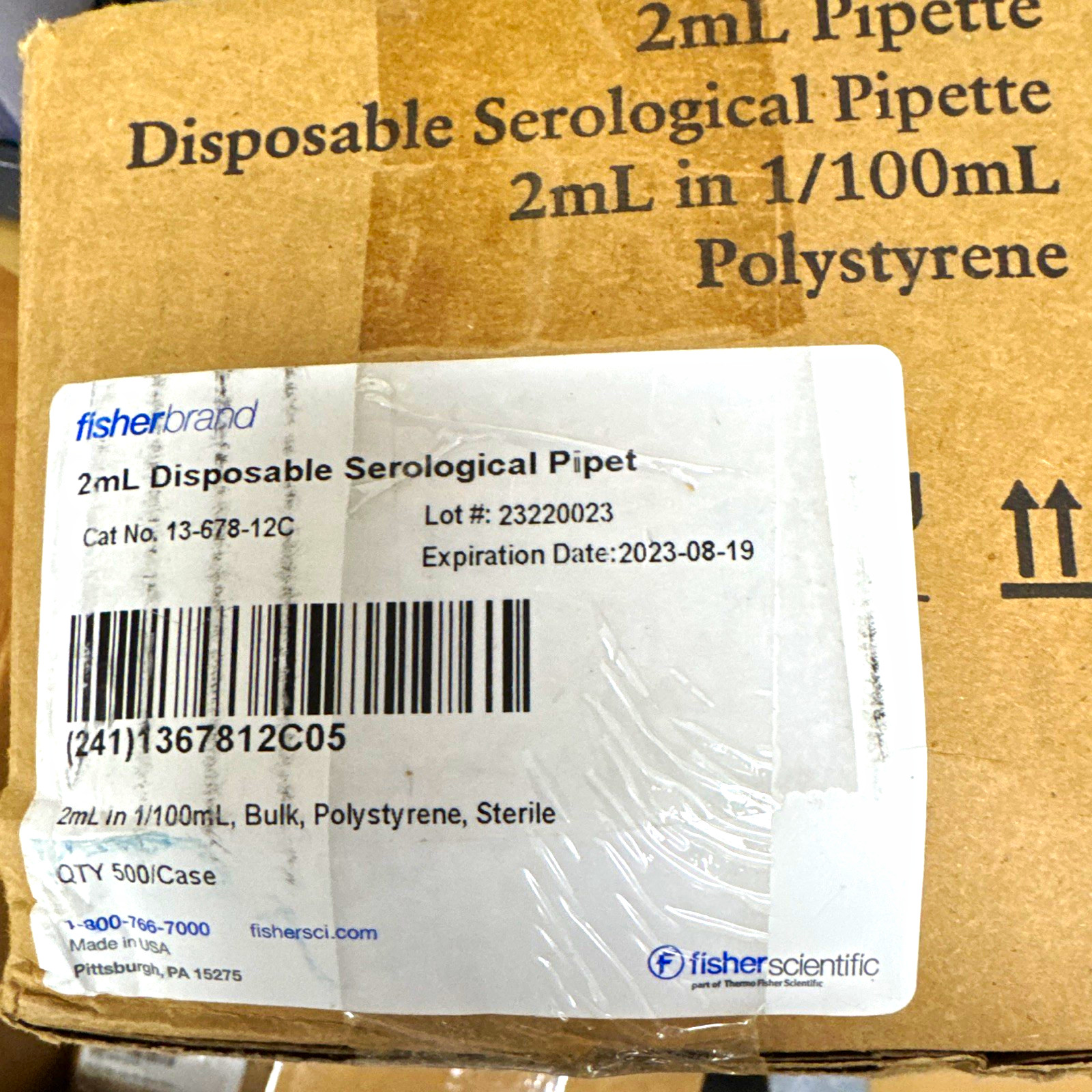 Fisherbrand 2mL Serological Pipette Polystyrene 13-678-12C Exp 2023-08-19