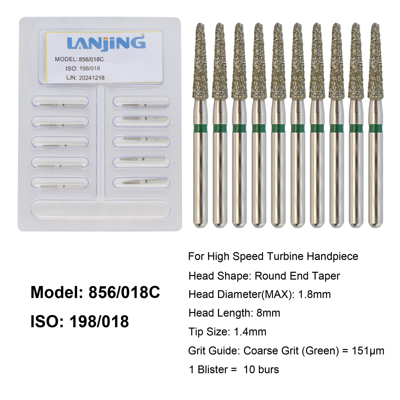 Dental Diamond Burs FG Round End Taper Football Barrel Pear Coarse Fine 856 379