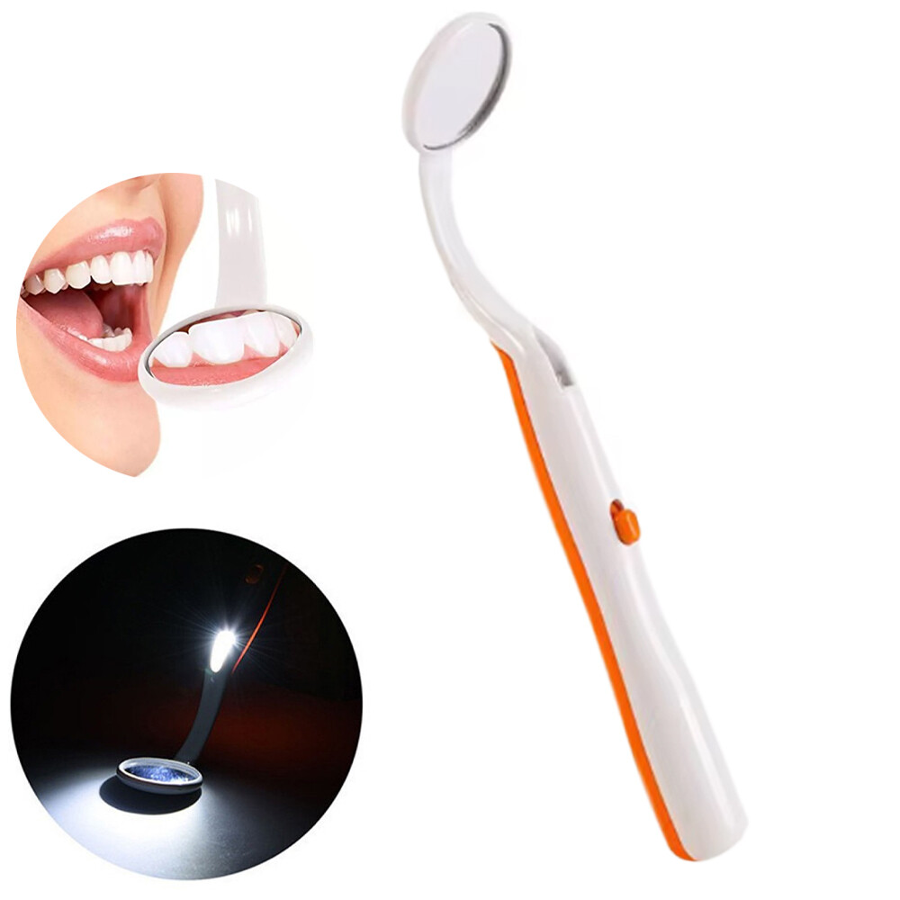Dental Mirror With Light Tool LED Light Teeth Inspection Mirror Anti Fog Orange