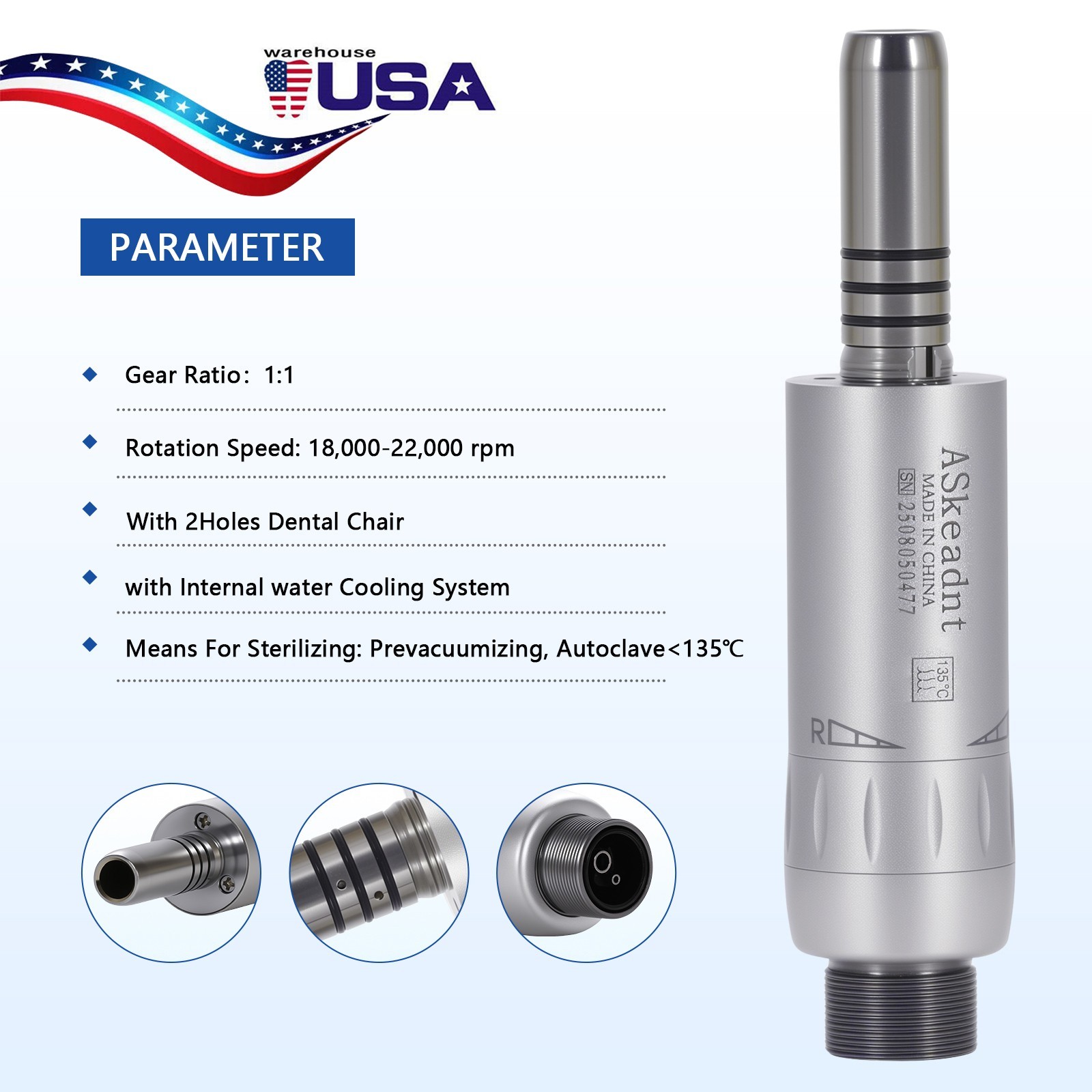 ASK Dental Internal Water Low Speed Air Motor Handpiece E-type 2 Hole For NSK