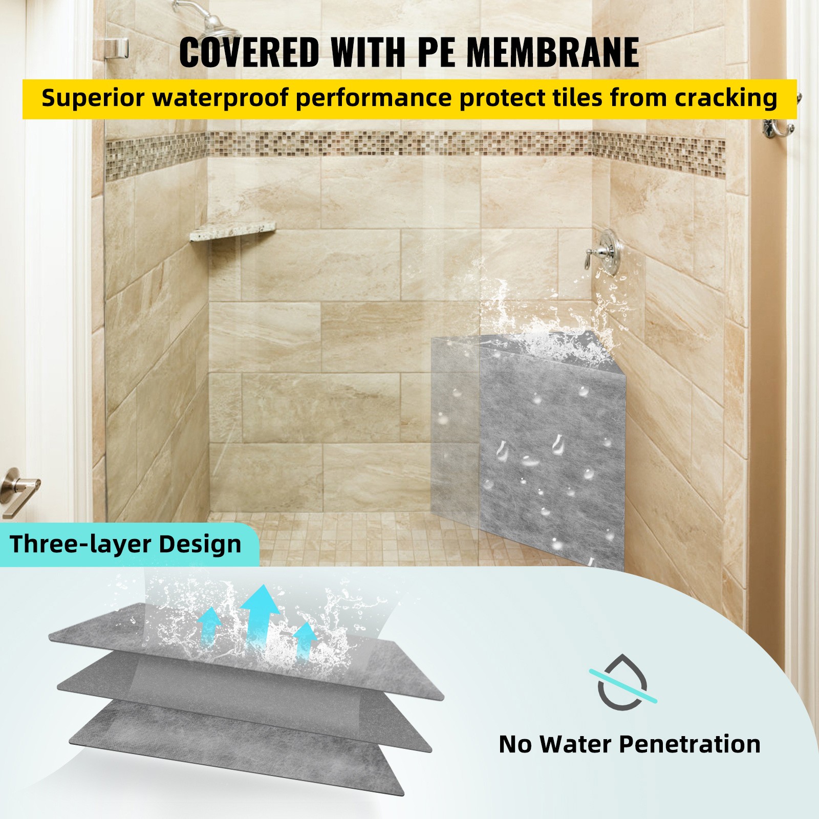 VEVOR Board Shower Bench Triangular Bench Ready to Tile & Waterproof 22.4x16x20″