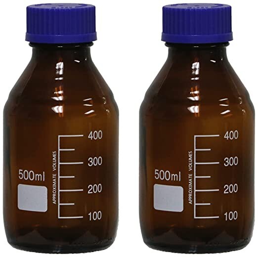 Karter Scientific 500ml Amber, Glass Round Media Storage Bottle (Pack of 2)