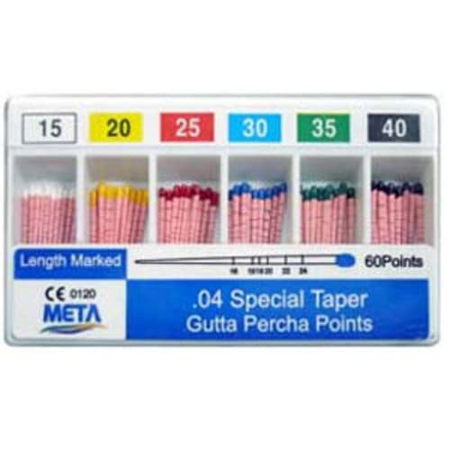Meta Gutta Percha Points – #20, Taper 0.02, Color Coded, Spill-Proof Box