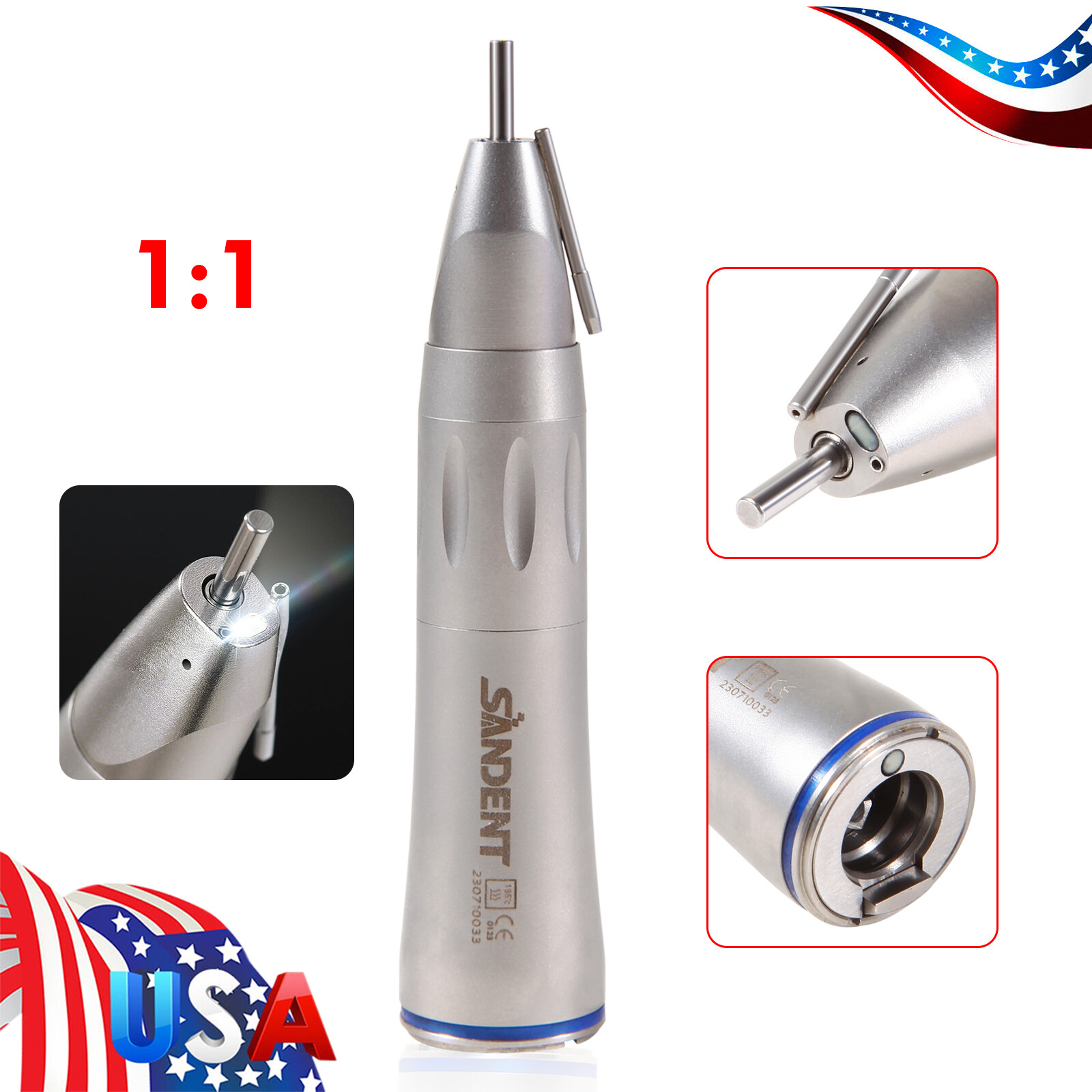 Dental 1:1 Fiber Optic Straight Nose Cone Low Speed Handpiece Inner External USA