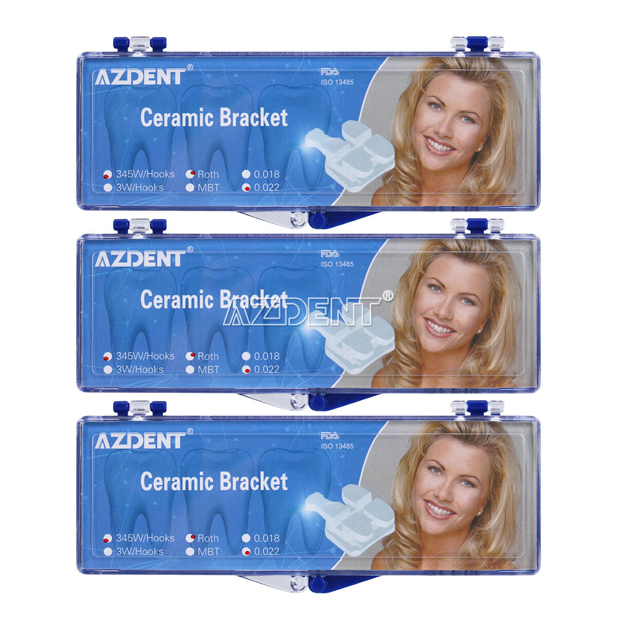AZDENT Brackets cerámicos ortodoncia dental 5*5 Roth MBT 022/018 Ganchos 345