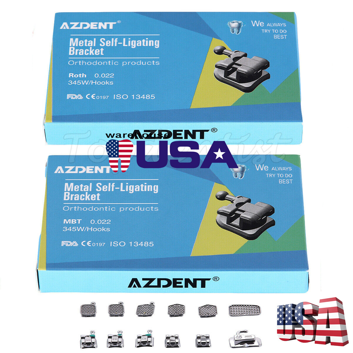 AZDENT Brackets autoligado para ortodoncia dental Mini Roth/MBT 022 Ganchos 345