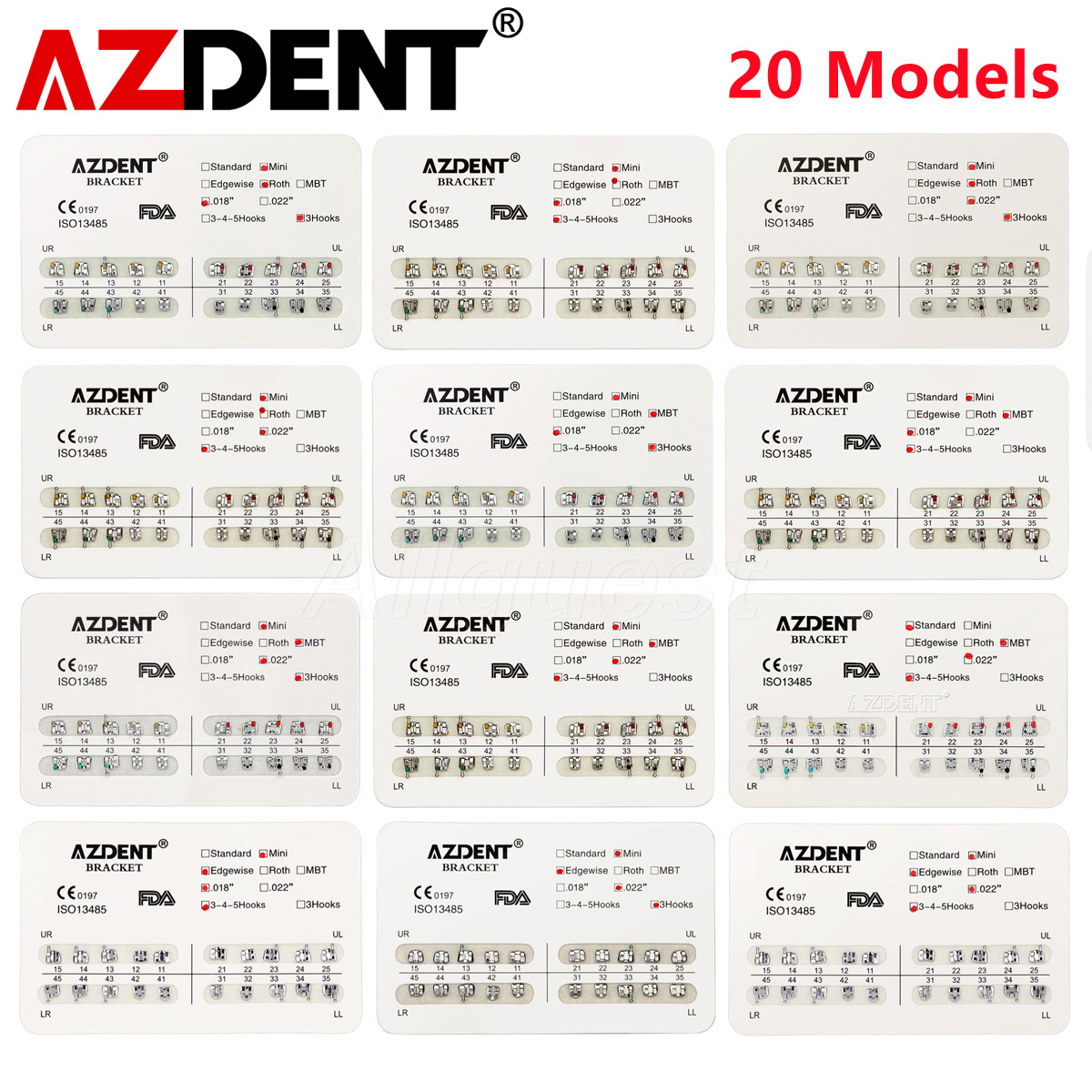 AZDENT Dental Orthodontic Bracket Braces Mini/Standard Roth/Edgewise/MBT 018/022