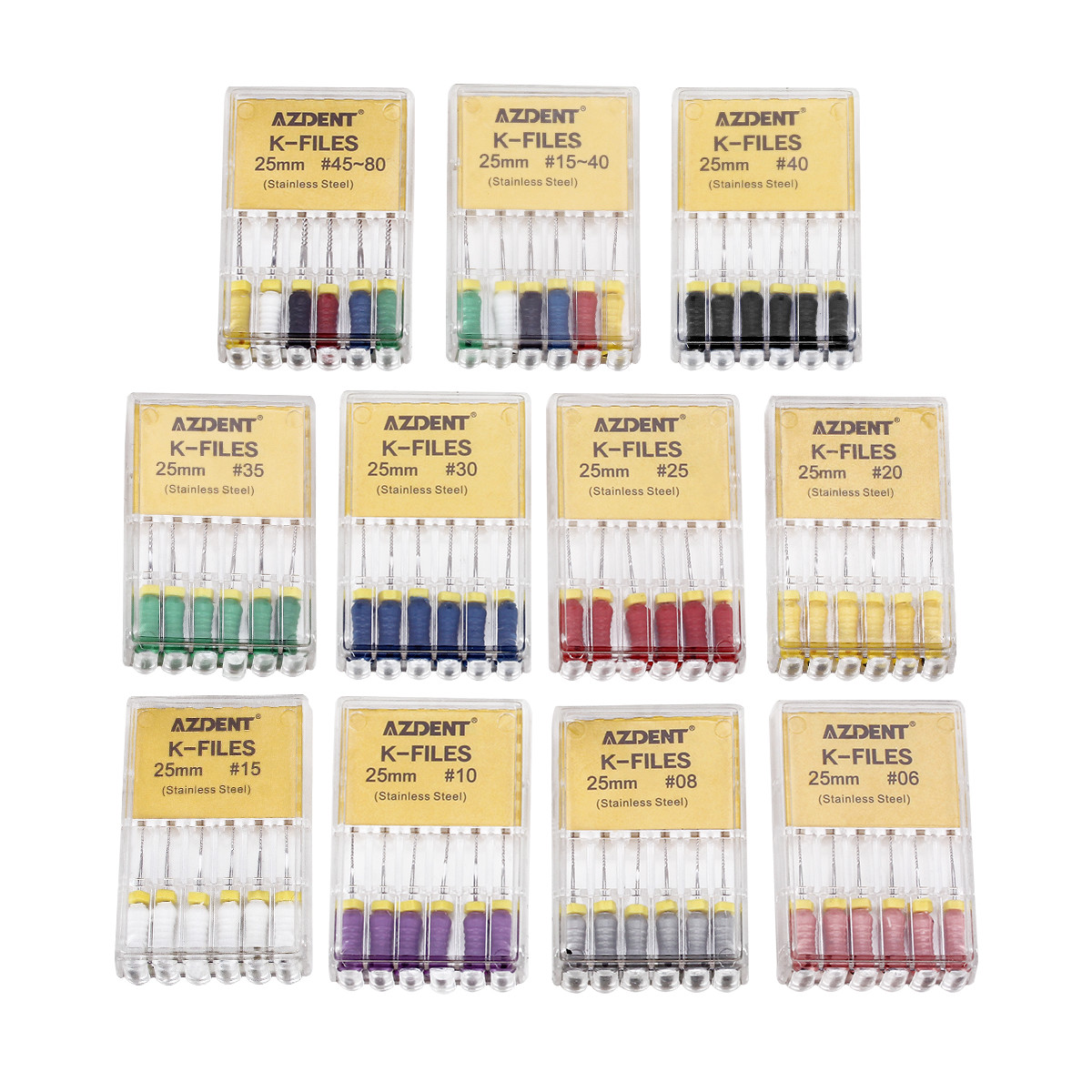 Dental Endo Root Canal Files Stainless Steel K-Files Hand Use 25/21mm AZDENT