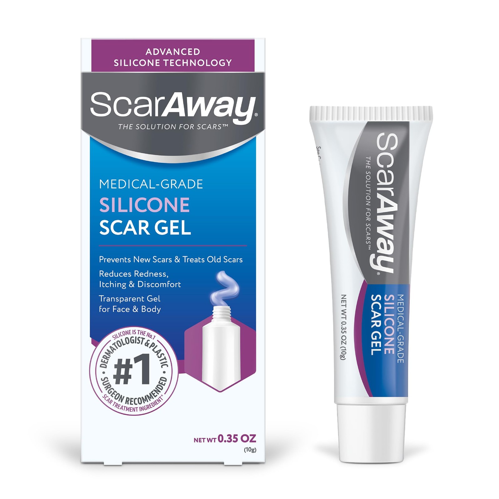 ScarAway Silicone Scar Gel – Injury, Burn, Surgery Scars – 10g (0.35 Oz)