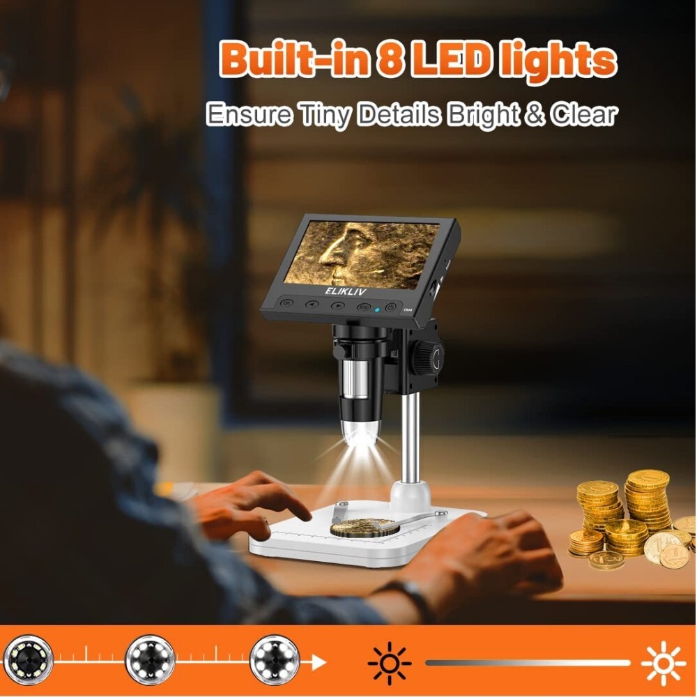 Elikliv USB Digital Microscope 1000X 4.3″ LCD Screen Soldering Coin Microscope