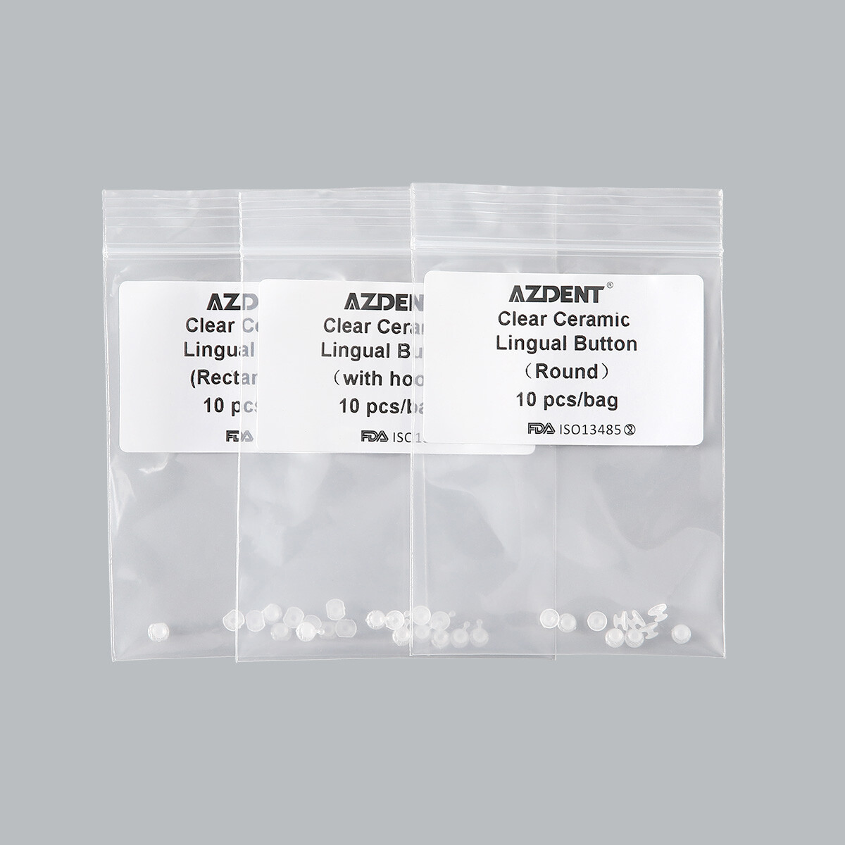 Dental Composite Clear Ceramic Lingual Buttons Bondable Round Rectangular Base