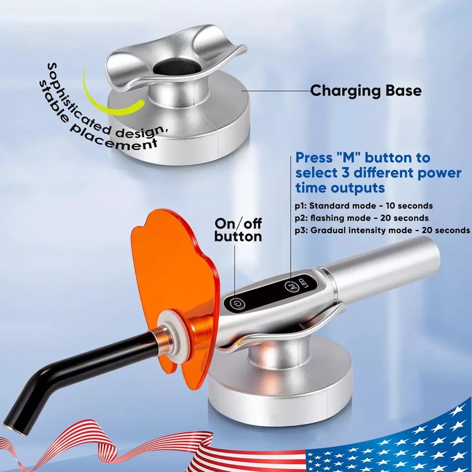 Dental Wireless Cordless LED Cure Curing Light Lamp 2000mw 5W Tool Resin Cure US