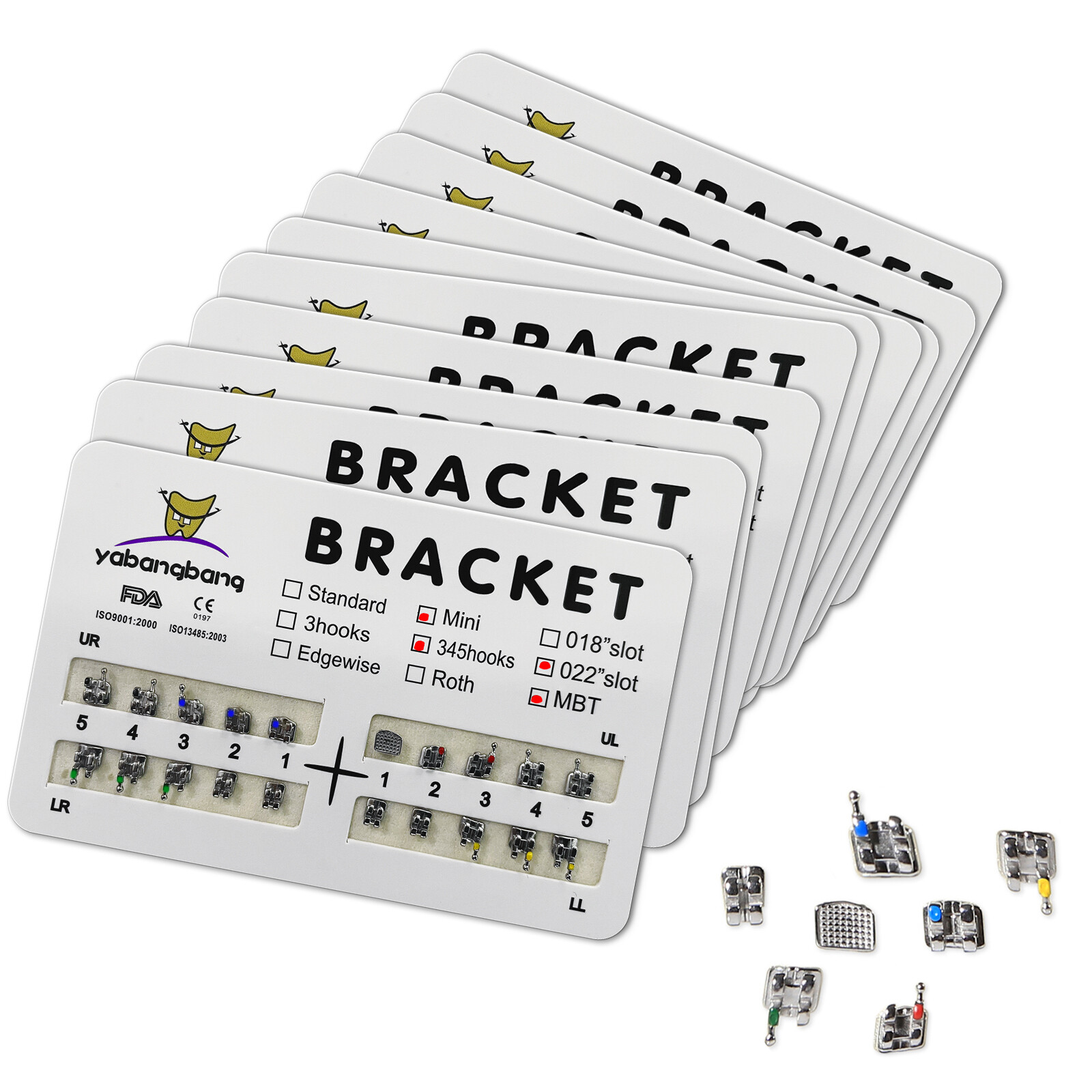 Dental Orthodontic Metal Brackets Braces Mini Roth/MBT Slot.022 3/3-3-5 Hooks Or
