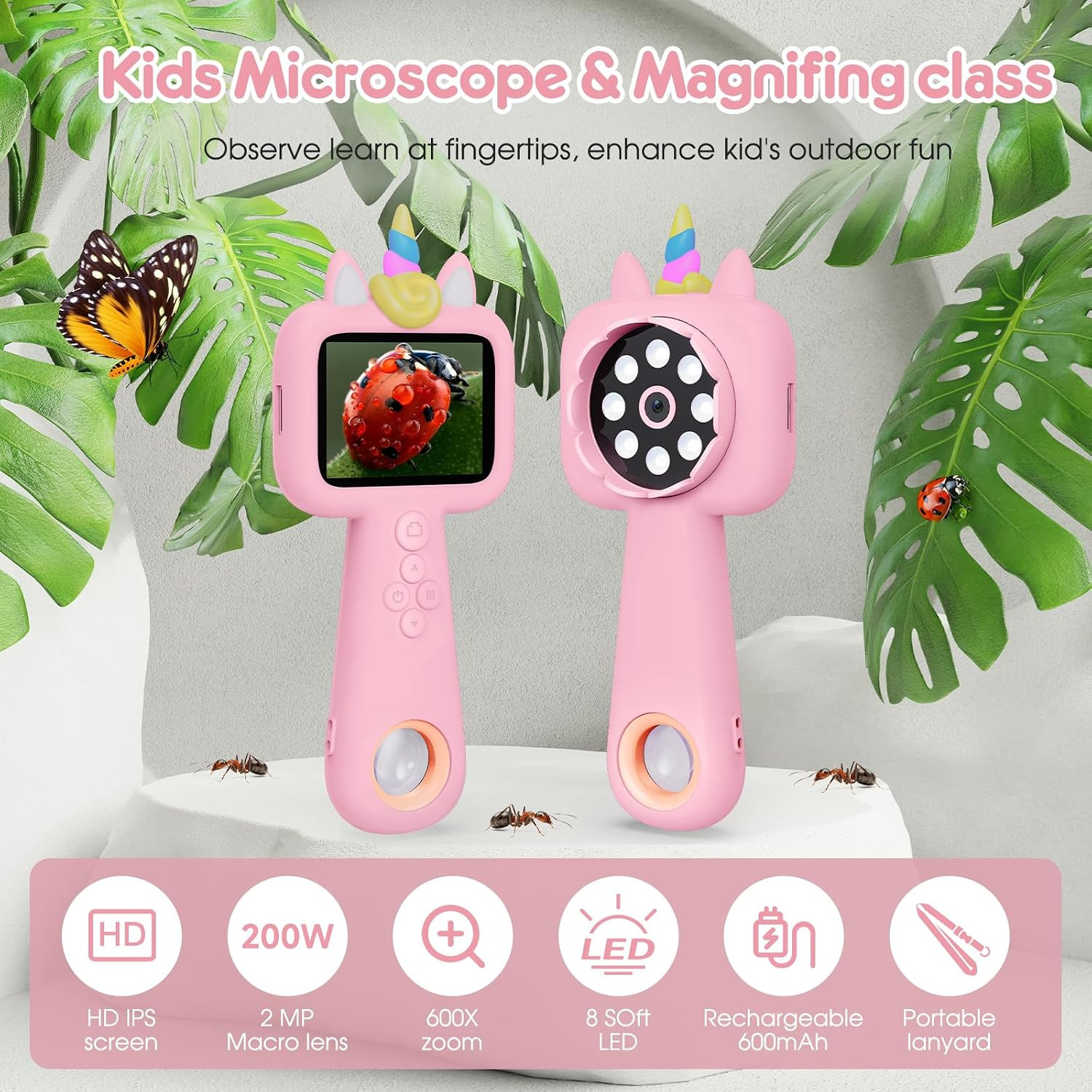 Pocket Magnification Microscope Photo & Video Age 3 4 5 6 7 8 9 10 Girls Boys