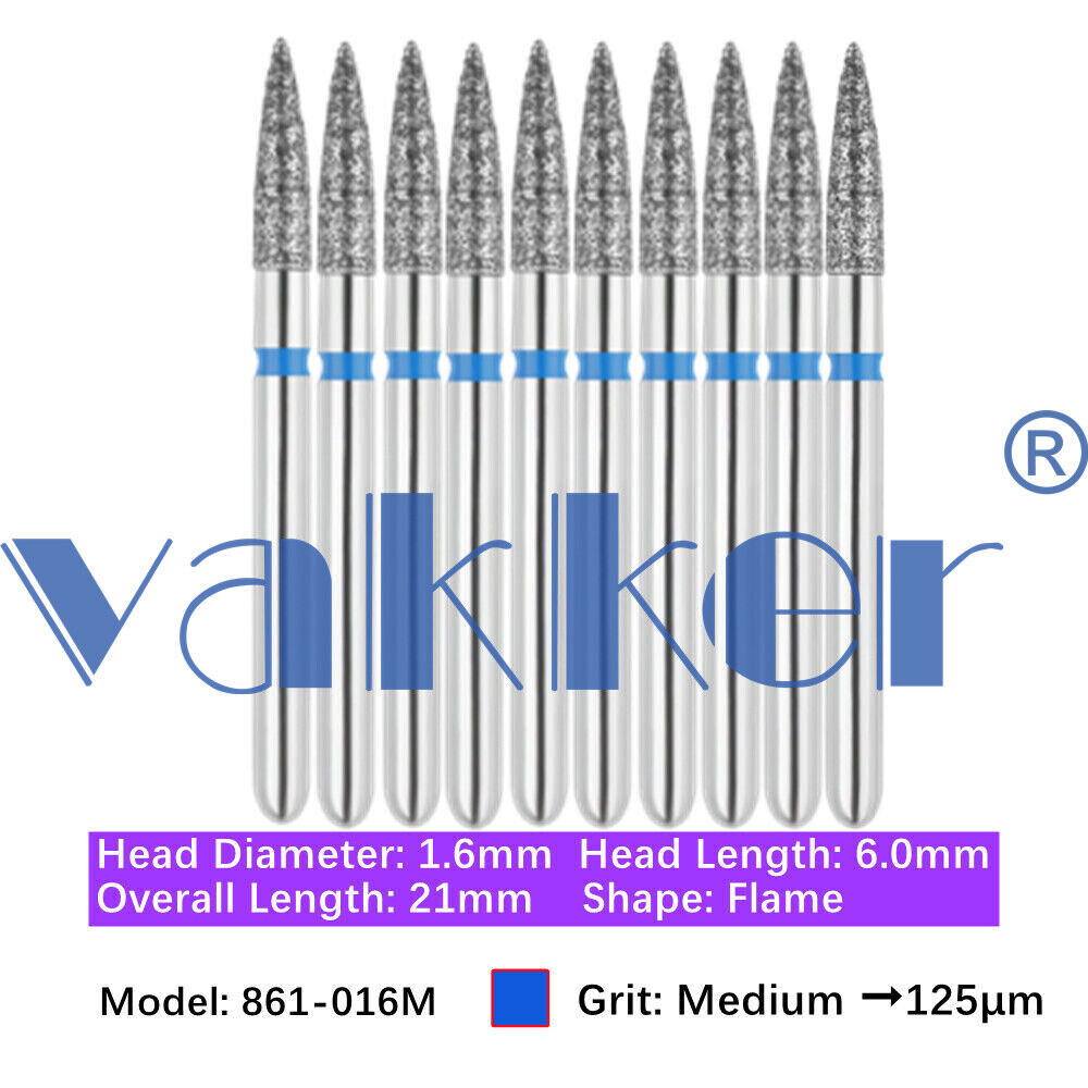 10pc Dental Diamond Burs for HighSpeed Handpiece Medium Super Fine Friction Grip
