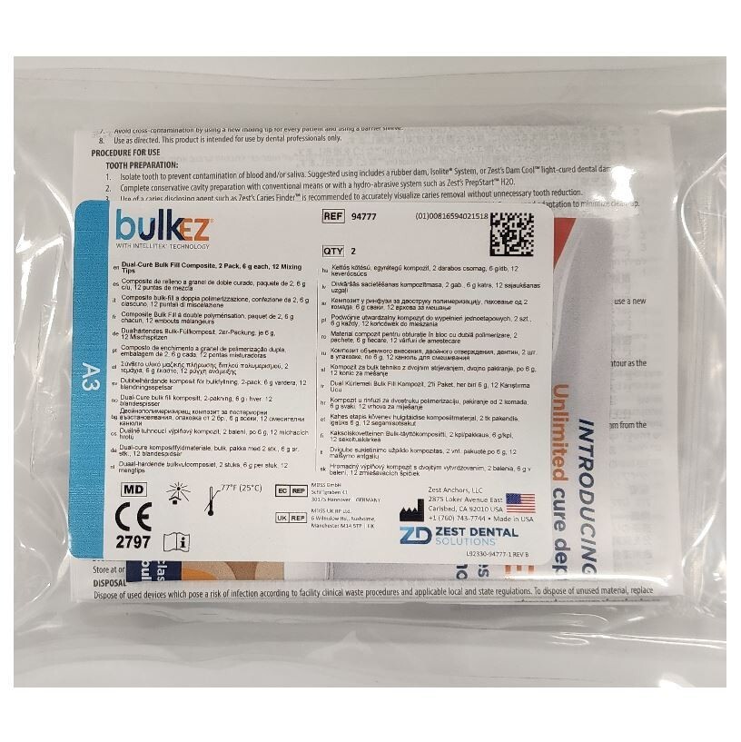 *1-Kit* Zest Dental EZ Dual-Cure Bulk A3 Fill Composite 6g Refill 94777