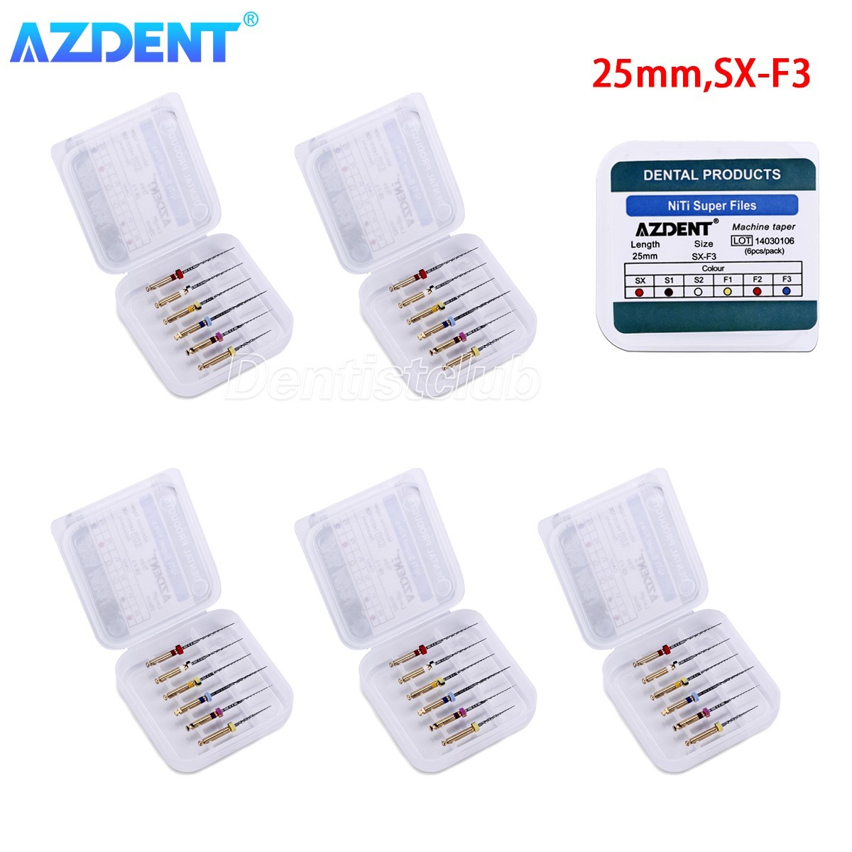 5 Packs AZDENT Dental Endodontic NiTi Super Rotary Files Engine Use SX-F3 25mm