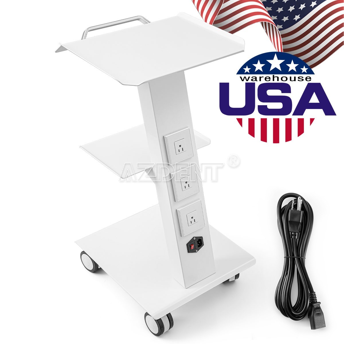 Hospital Stainless Steel Three Layers Serving Medical Cart Dental Lab Trolley GT