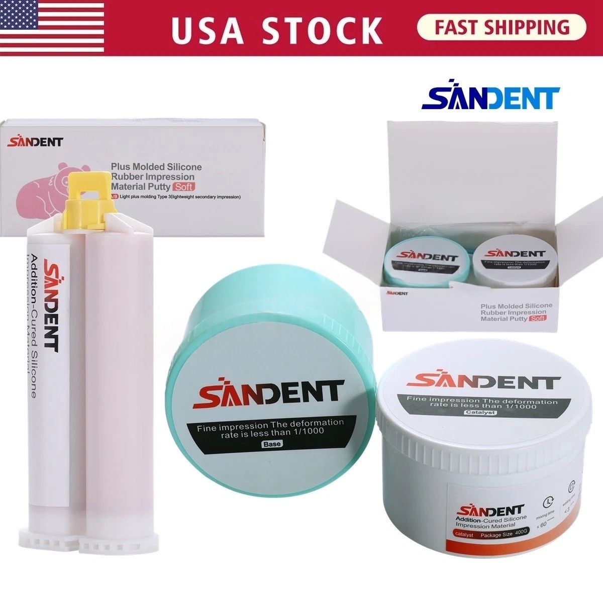 Dental Putty PVS VPS Impression Material Base 2x400g / 50ml cartridge Light Body