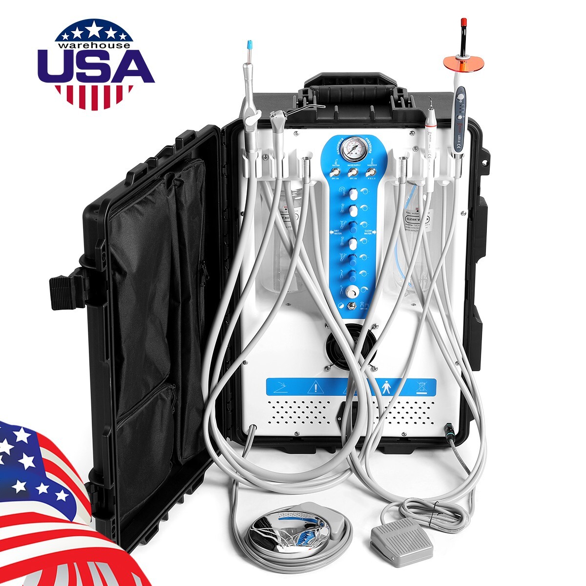 FDA Portable Mobile Dental Delivery Unit Compressor+Curing Light+Scaler