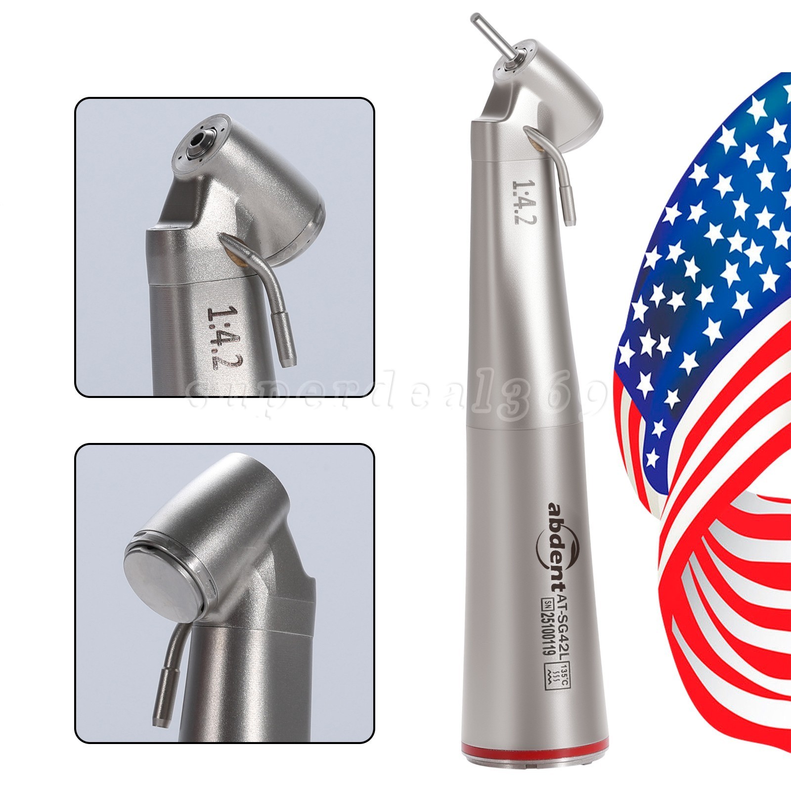 abdent Dental 1:4.2 Increasing Contra Angle Handpiece Fiber Optic LED External