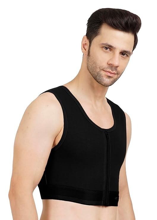 Dermapress Gynecomastia Short Vest || MODERATE COMPRESSION || Front Zip and Hook