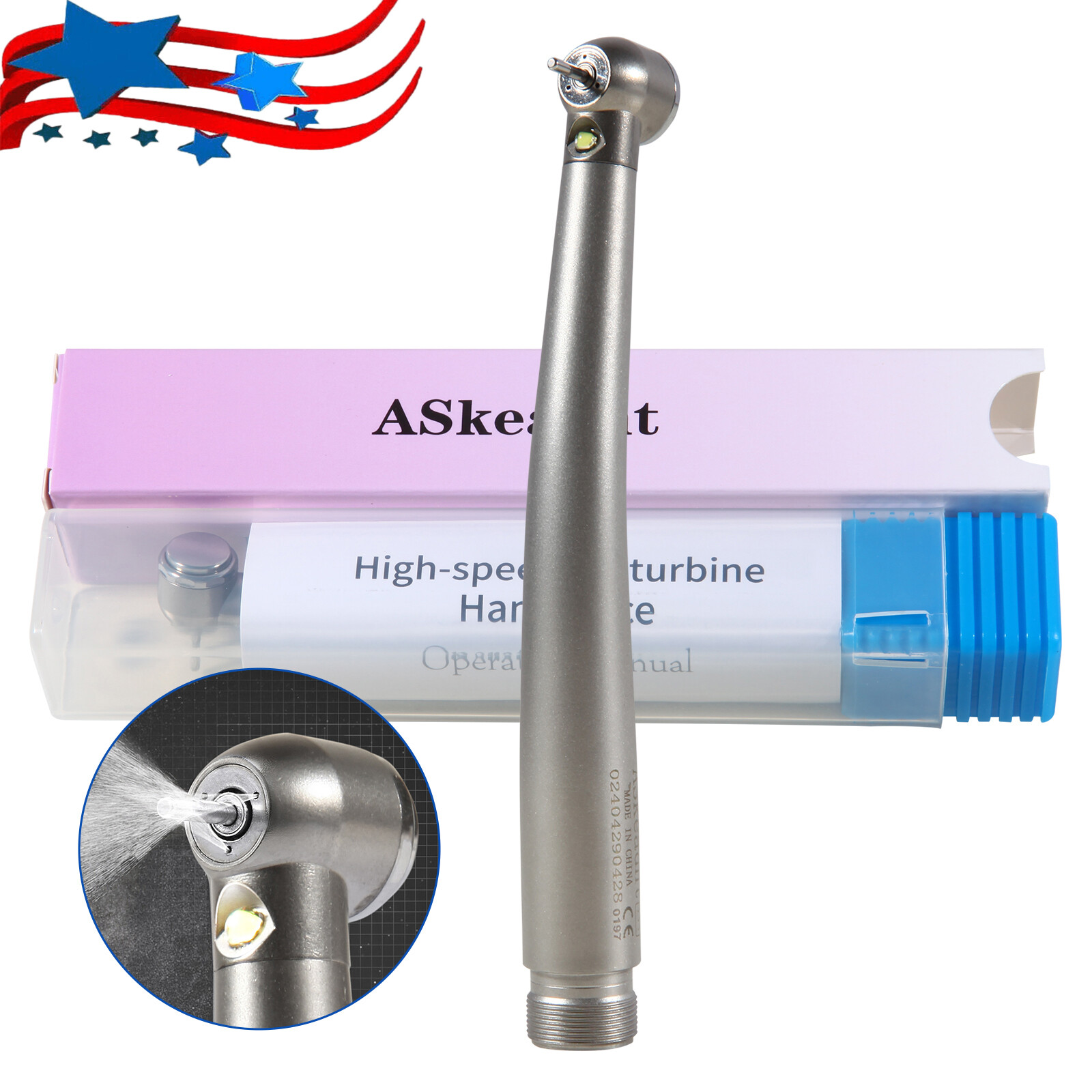 CE Dental Large Torque Push Button High Speed Fiber Optic LED Handpiece 2 HOLE
