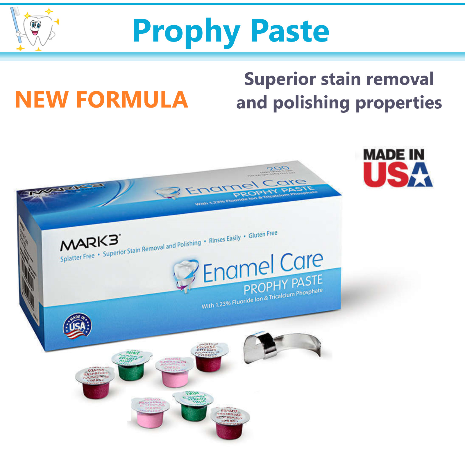 Dental Prophy Paste 200 Cups Prophylaxis Non Splatter Mark3 All Grits & Flavors