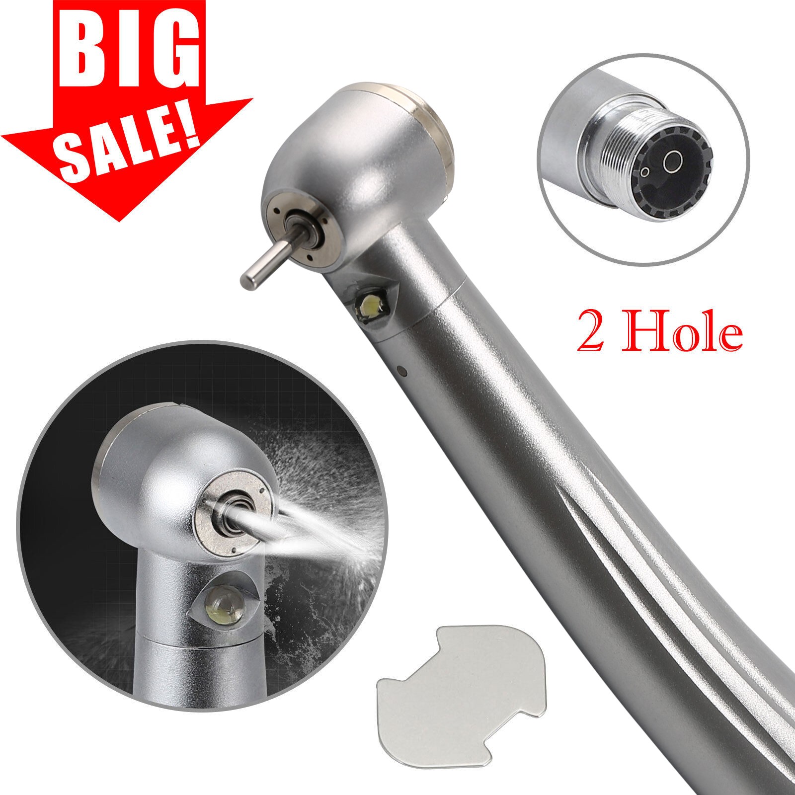Dental Large Torque Push Button High Speed Fiber Optic LED Handpiece 2 HOLE YBB