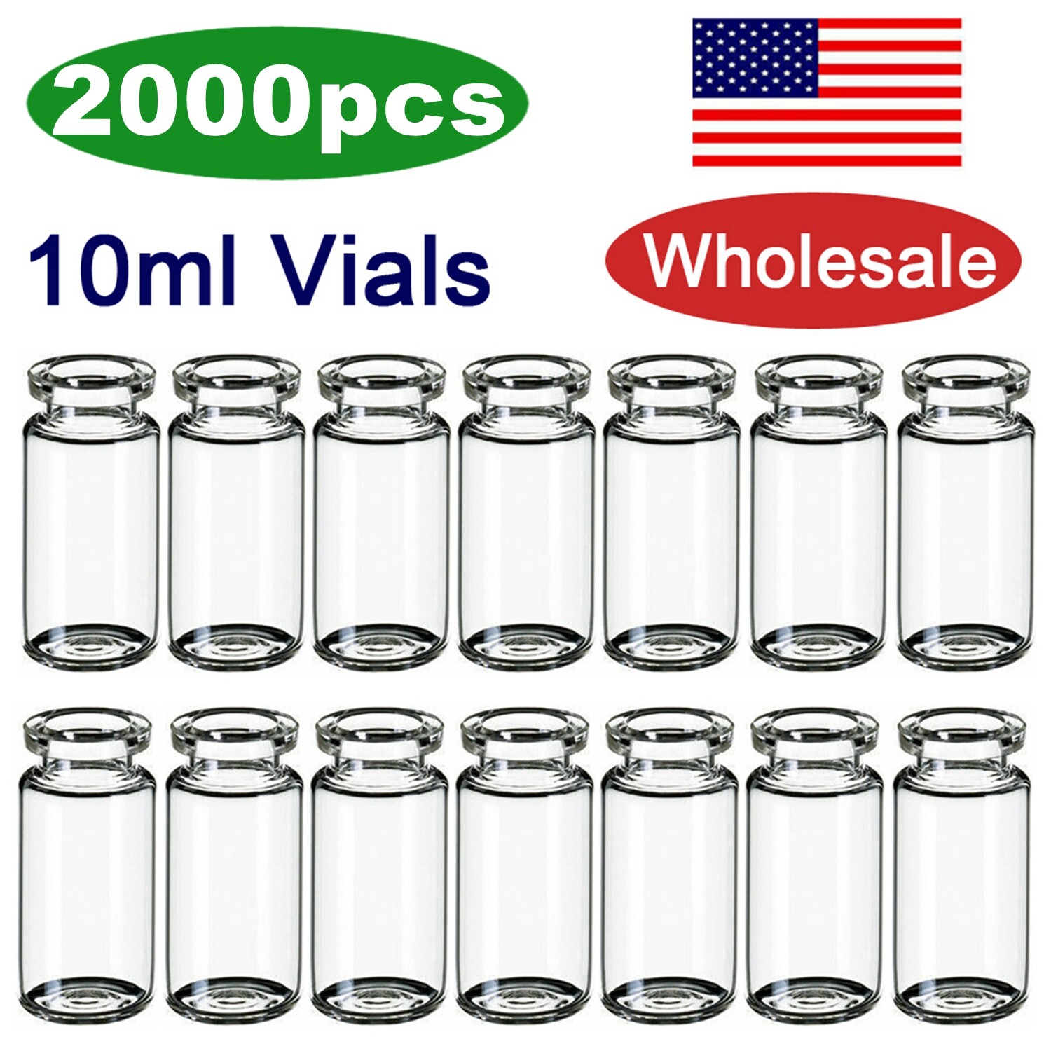 2000PCS Clear Glass 10ml Headspace Sample Vials 20mm Crimp Transparent Lab Vial