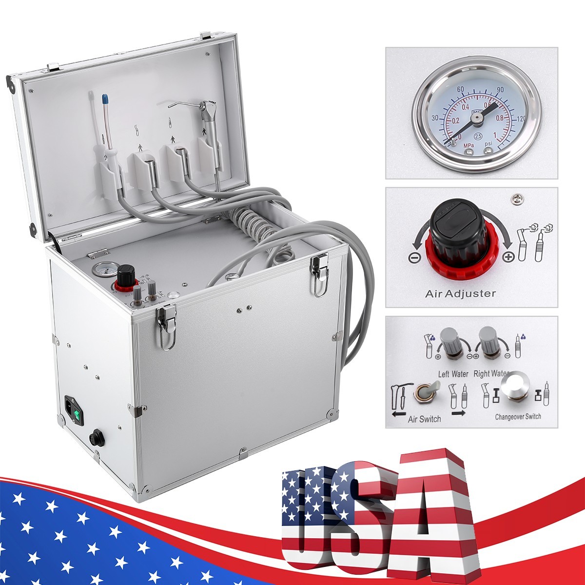 Dental Portable Mobile Delivery Unit System With Suction Air Compressor 4Hole