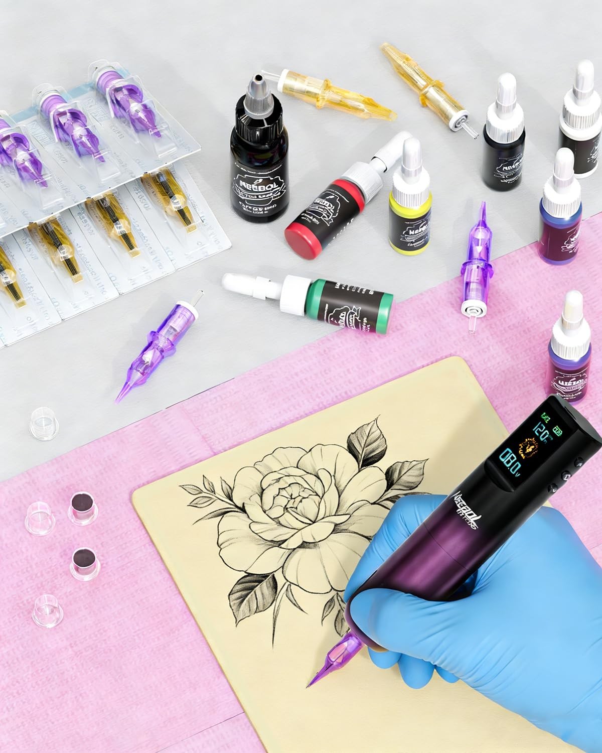 Neebol Wireless Tattoo Gun Kit with Color Screen, Cordless L, Purple