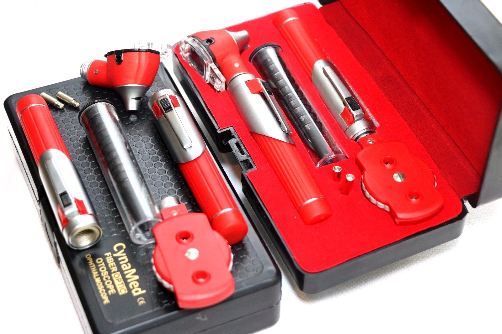 New FIBER OPTIC Otoscope Ophthalmoscope Examination LED Diagnostic ENT SET-Red