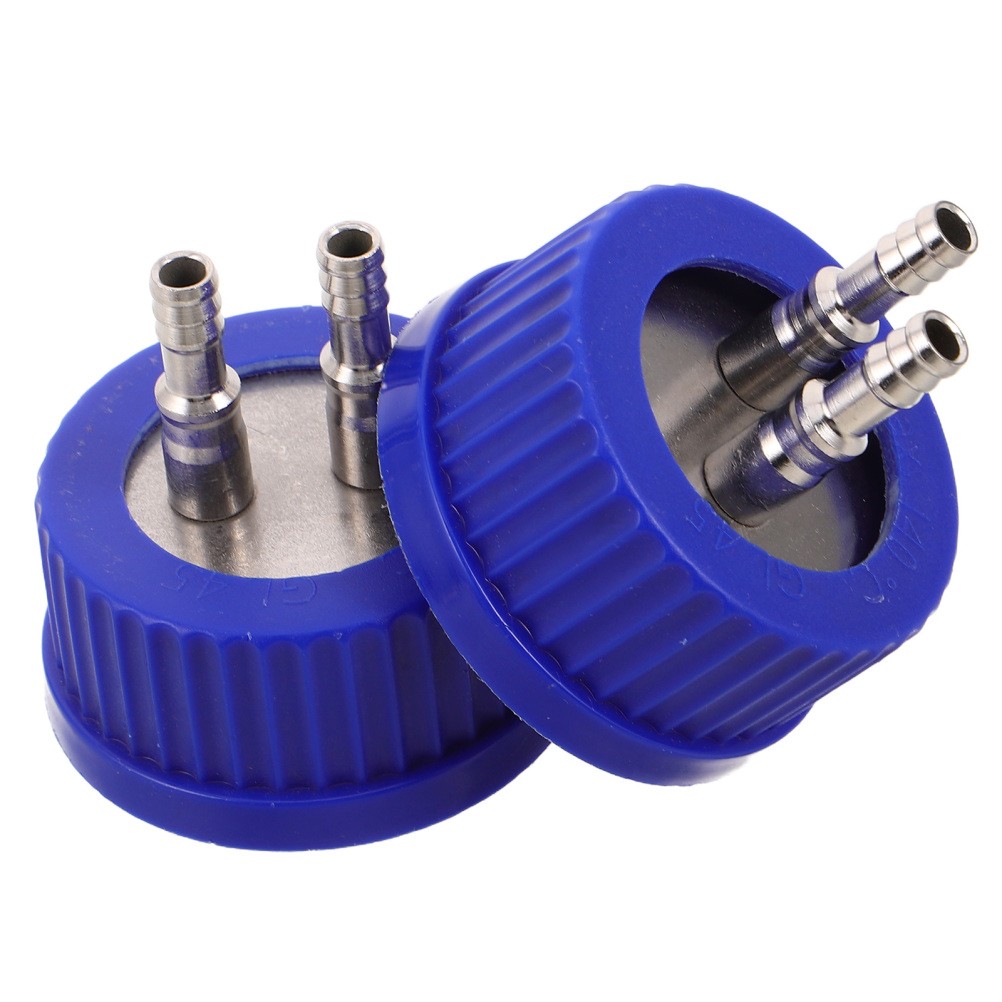 2Pcs Gl45 Plastic Metal Screw Caps with Hole for Lab Feeding and Culture Bottles