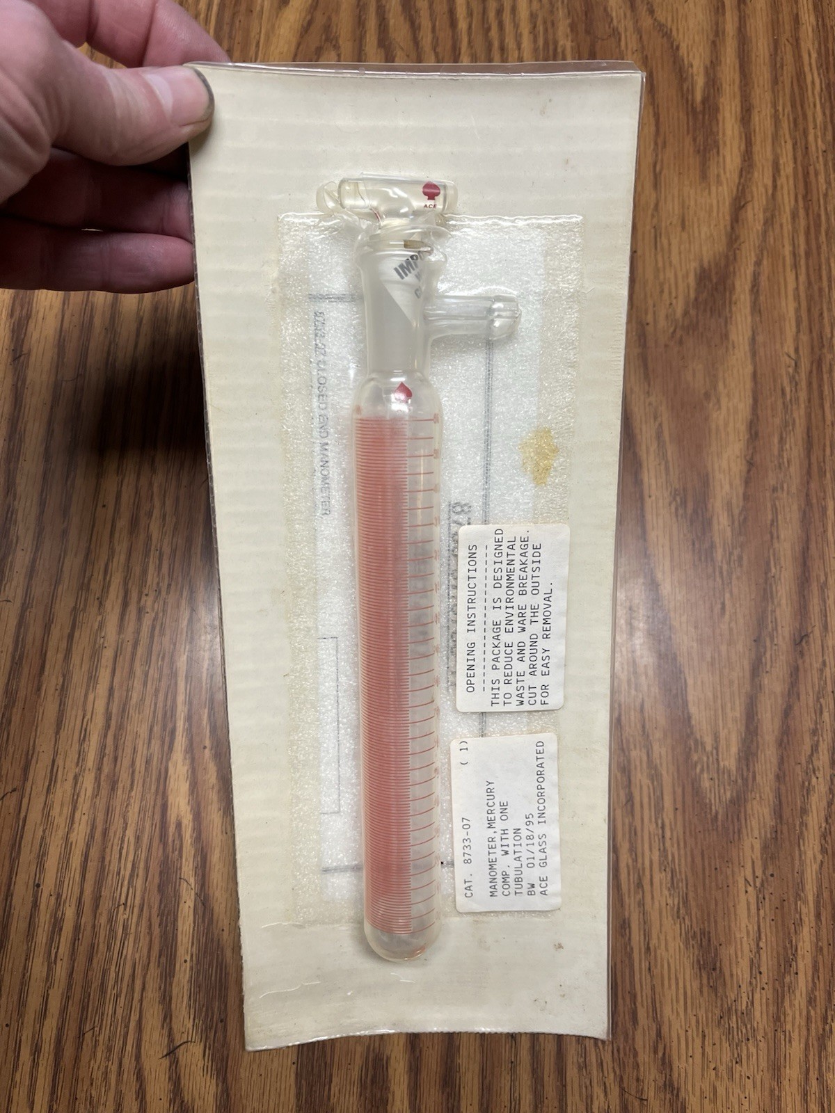Ace Glass 160mm Compact Graduated Mercury Manometer w/One Tubulation