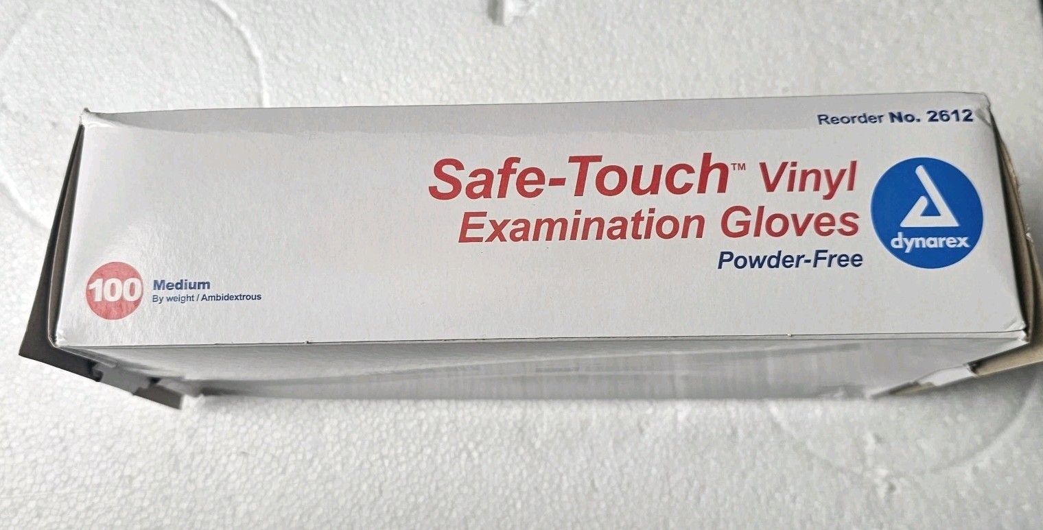 Dynarex Safe-touch Vinyl Exam Gloves, Powder Free, Medium, 10 Box Of 100 Gloves,