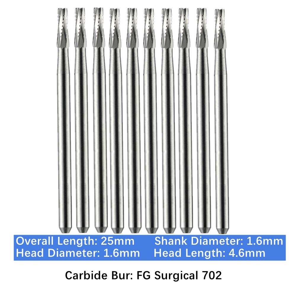 10-100 Vakker Dental Surgical Carbide Burs FGOS702 25mm Taper Flat End Cross-Cut