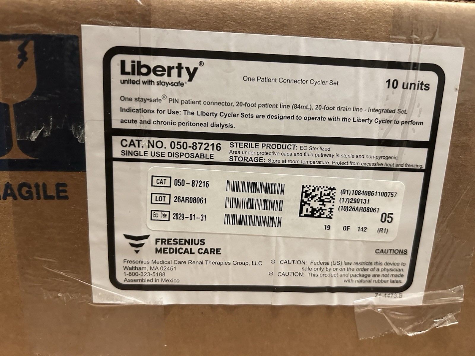 New Box Fresenius Medical Care Liberty Cycler 10 Set Single Patient Connector