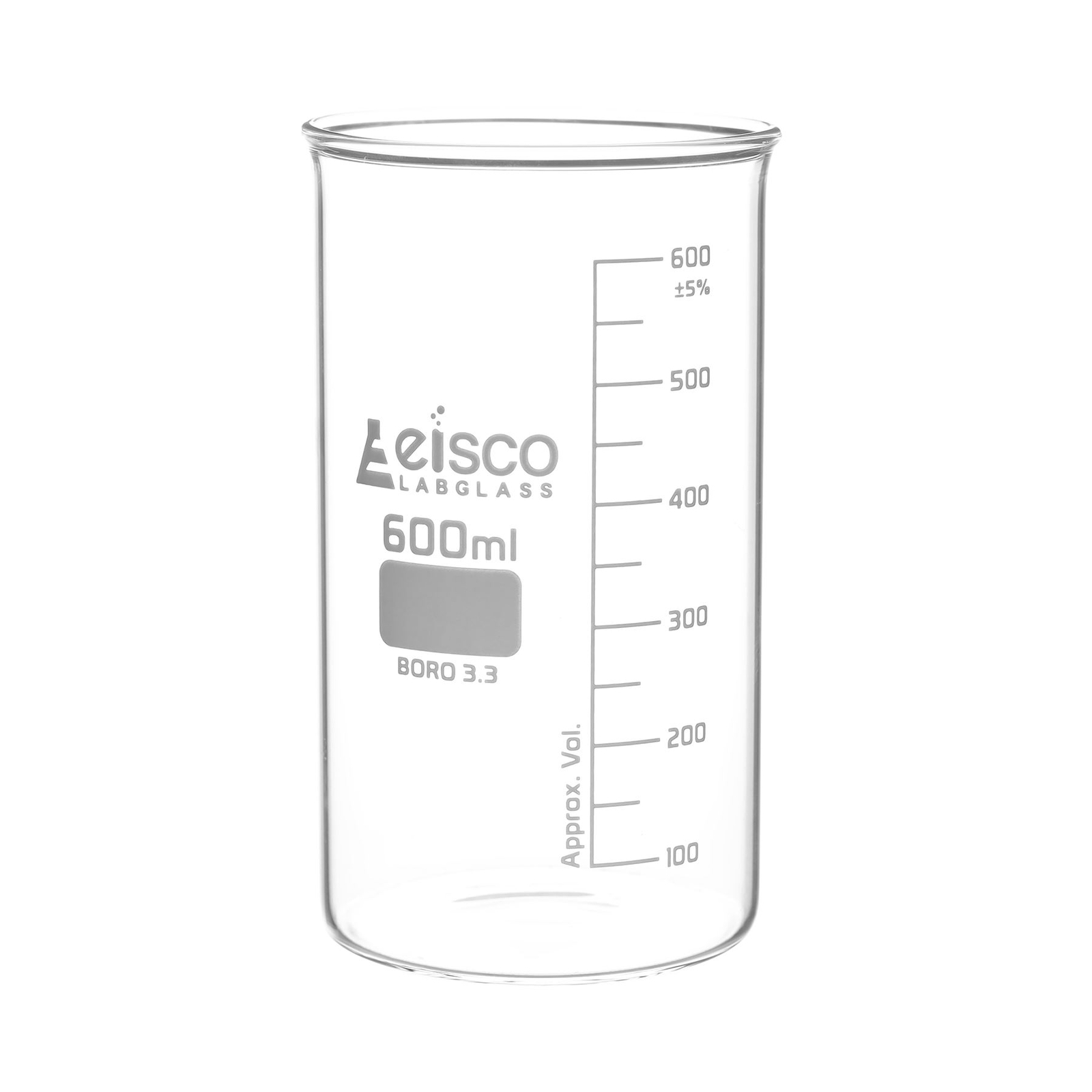 Beaker, 600mL – Tall Form, No Spout – Borosilicate Glass – Eisco Labs