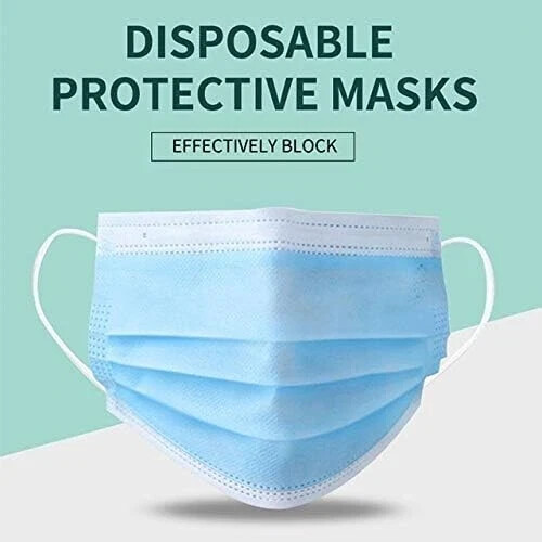 50/100 Pcs Blue Disposable Face Cover 3-Ply Filter Breathable Earloop Masks