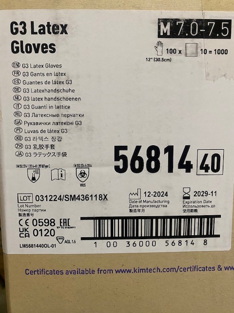 Kimtech 56814 G3 Latex Gloves 12″ Ambidextrous/ 30.5cm Size M 7-7.5, 1000/Box