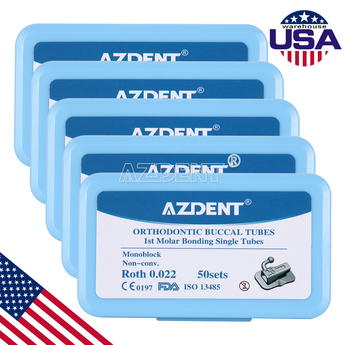 5X Dental Bondable 1st Molar Roth 0.022 Monoblock MIM Buccal Tubes 250sets AZ