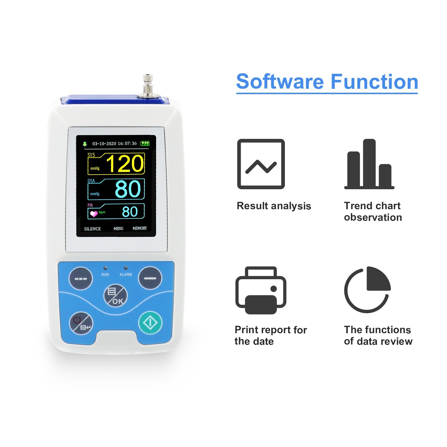 ABPM50 Ambulatory Blood Pressure Monitor – 24HR Holter, PC Software, for Adults