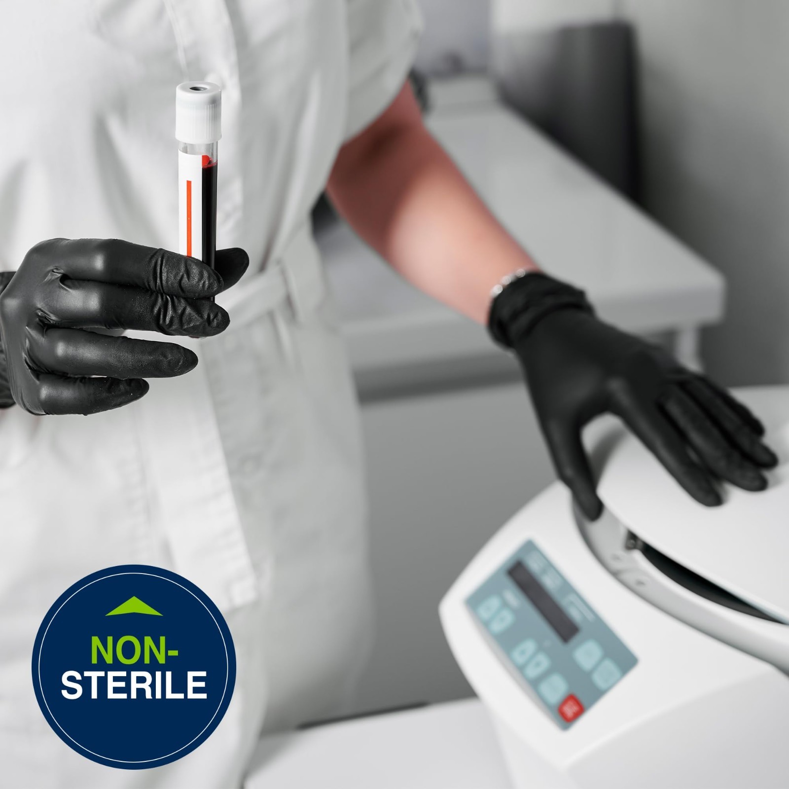 Nitrile Exam Gloves 5.5 mil, 9.5″ Black/Orange – Powder-Free, Quick Check, Dispo