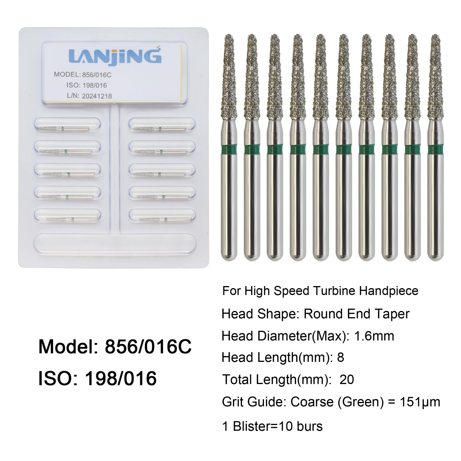 Dental Diamond Burs FG Round End Taper Football Barrel Pear Coarse Fine 856 379