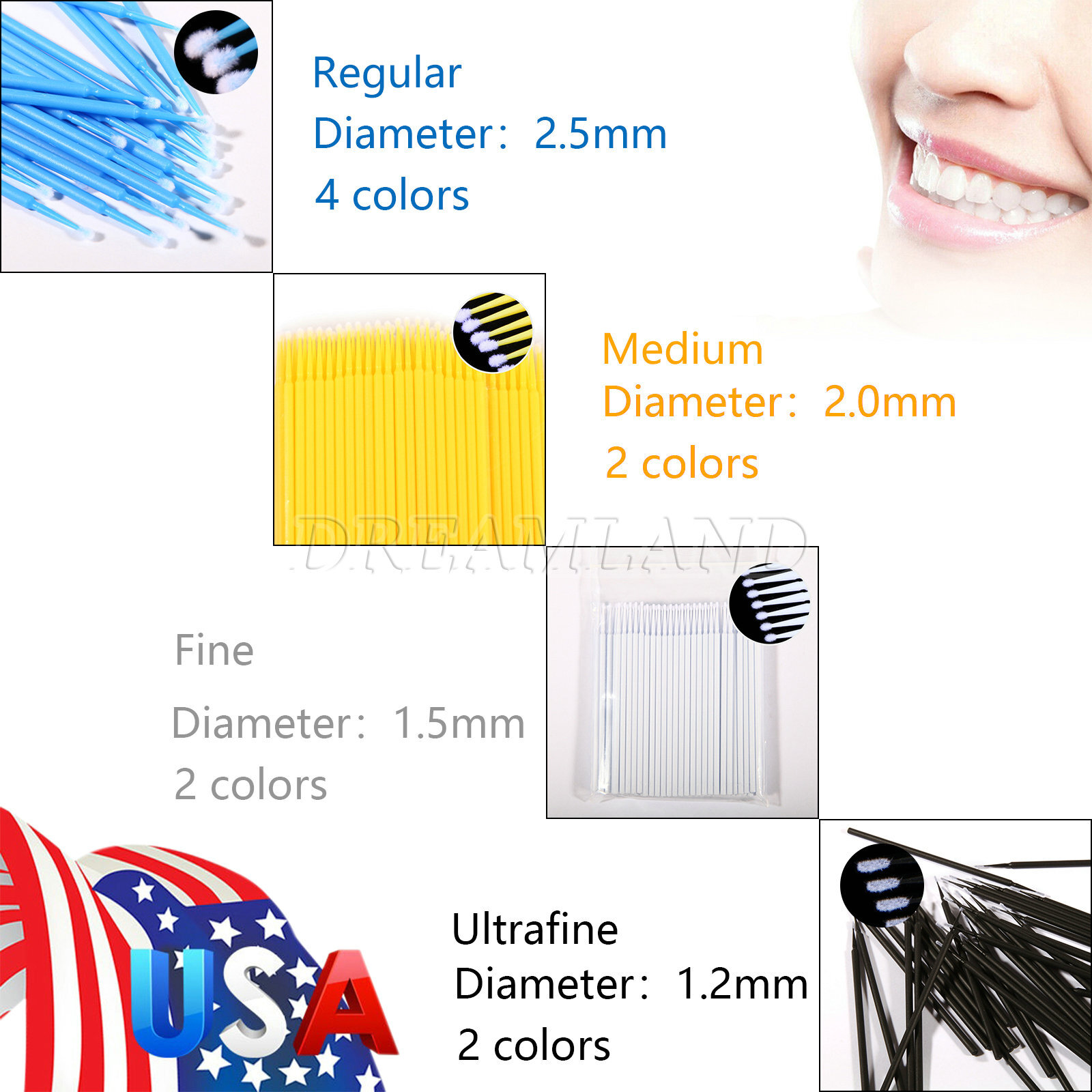 400pcs Dental Micro Applicator Brush Microbrush Tips Regular/Fine/Ultrafine