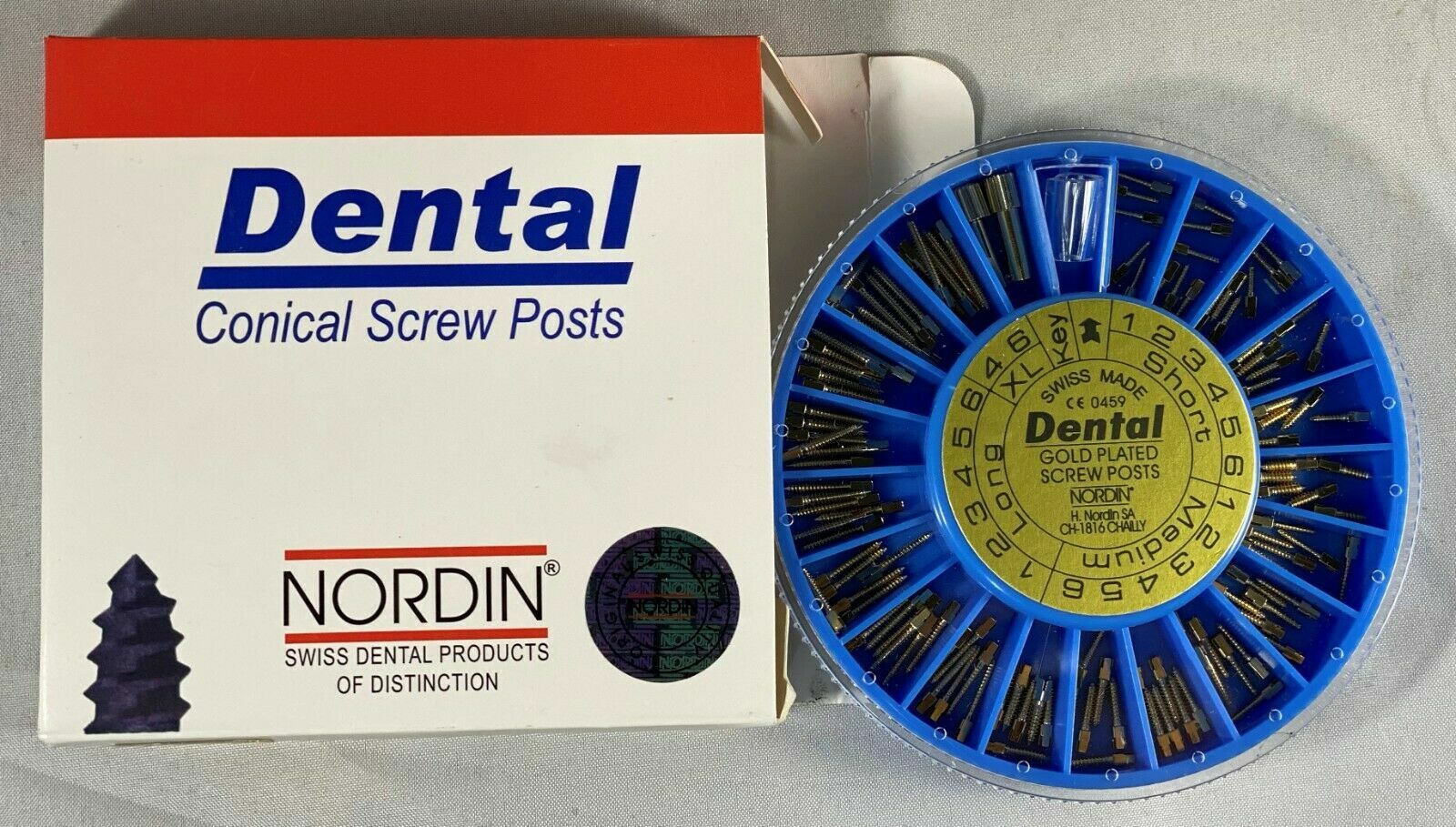 Nordin Dental Gold screw post Assortment 240 pcs+ 4 keys Kit Made in Switzerland