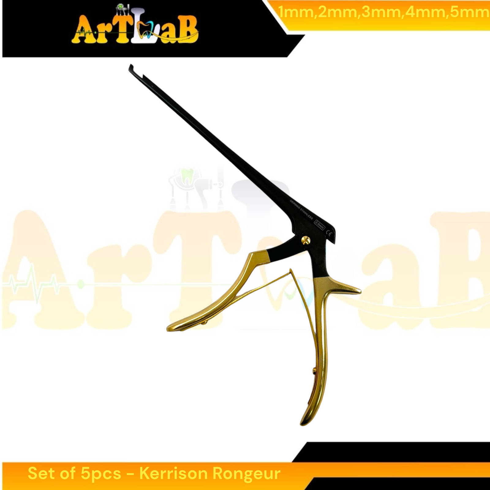 40° UP Bite Kerrison Rongeur, 7in Shaft, 1mm,2mm,3mm,4mm,5mm (5 Ct) German Steel