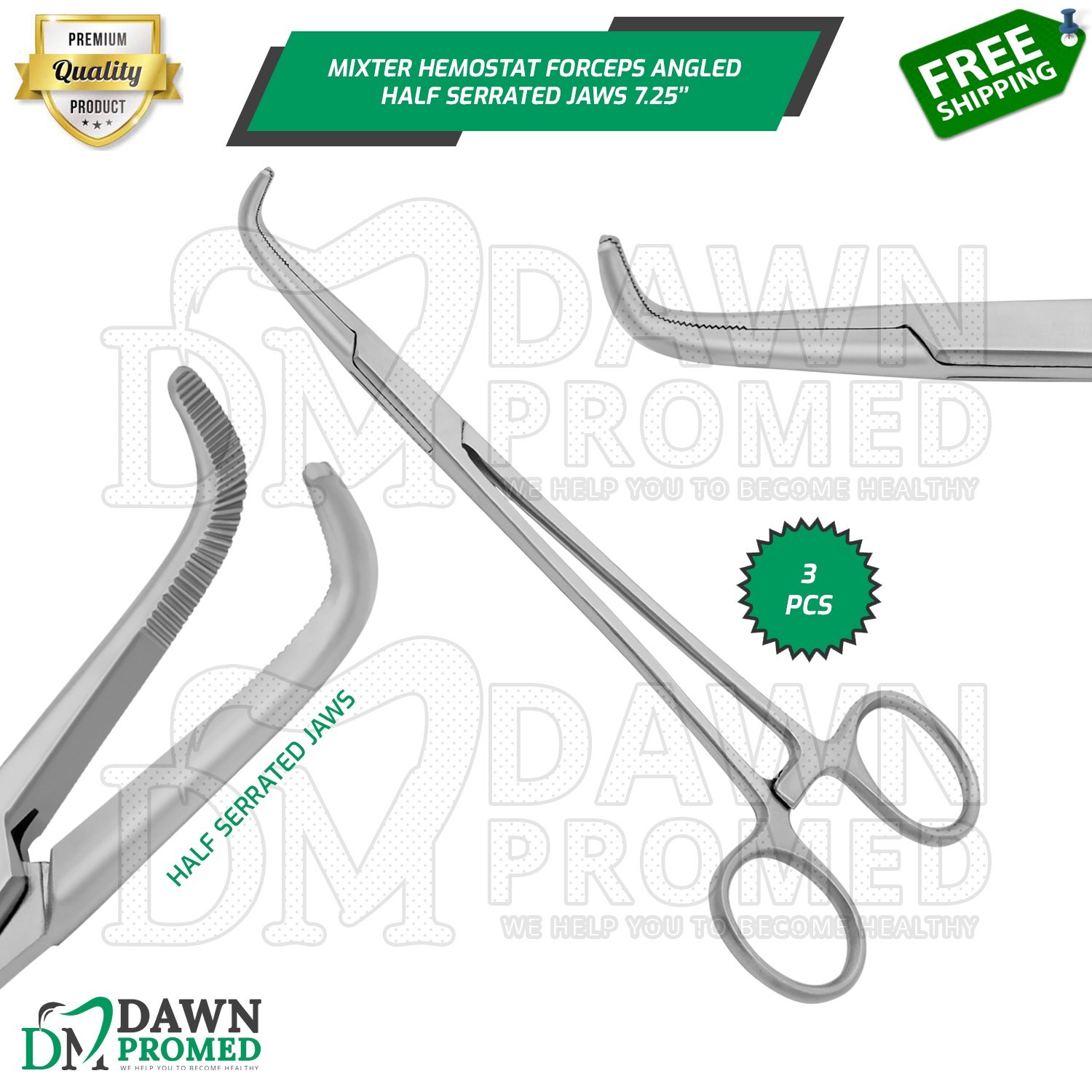 3 Pcs 7.25” Mixter Forceps Hemostatic Clamps Surgical Instruments German Grade