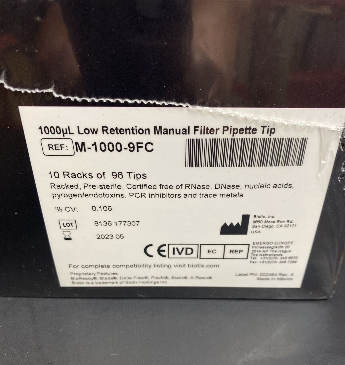 Biotix Pipette Tips 1000 ul Filtered uTip Universal Fit Low Retention 10 Racks